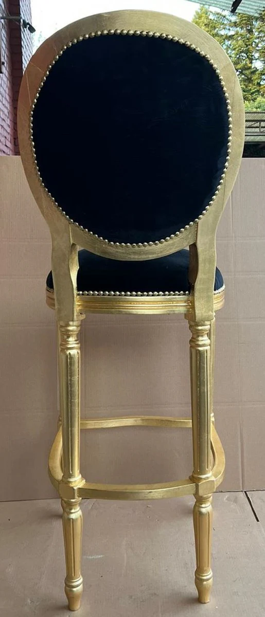 Baroque bar chair black / gold - magnificent baroque style solid wood bar stool with elegant velvet fabric - baroque bar furniture