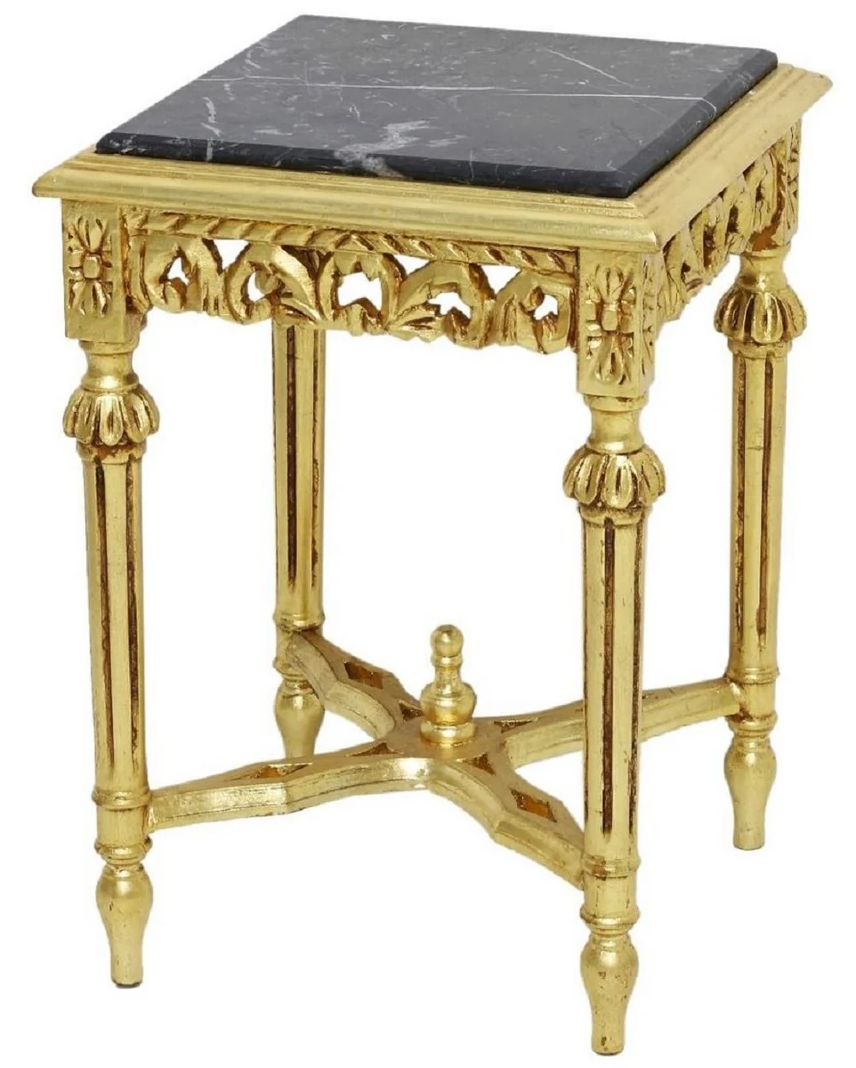 Baroque side table gold / black - magnificent solid wood table with marble top - baroque living room furniture