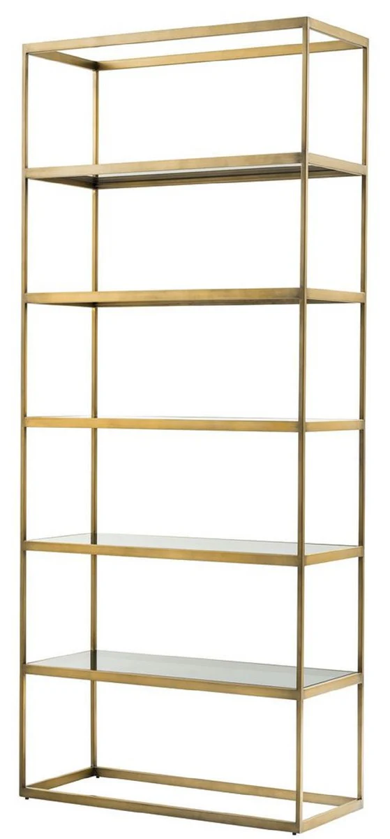 Luxury shelf cabinet brass / gray 95 x 40 x H. 225 cm - stainless steel cabinet with 5 glass shelves - office furniture - living room furniture