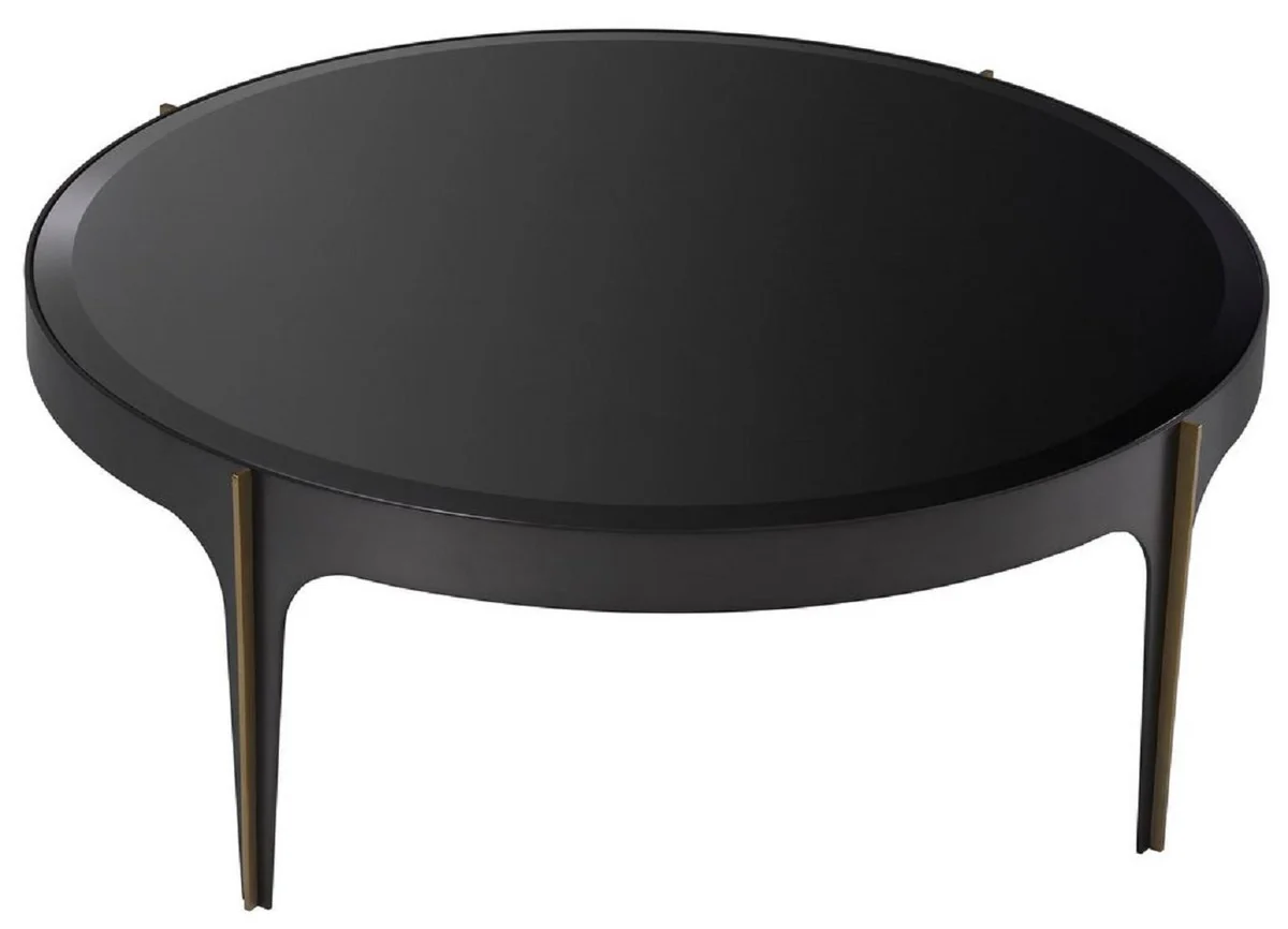 Luxury coffee table bronze / brass / black Ø 94 x H. 34.5 cm - Round stainless steel living room table with glass top - Luxury living room furniture