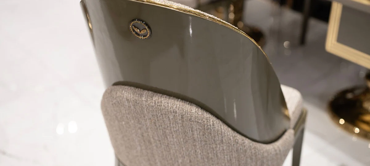 Luxury Dining Room Set Gray / Brown / Gold - 1 Luxury Dining Table & 6 Luxury Dining Chairs - Luxury Dining Room Furniture