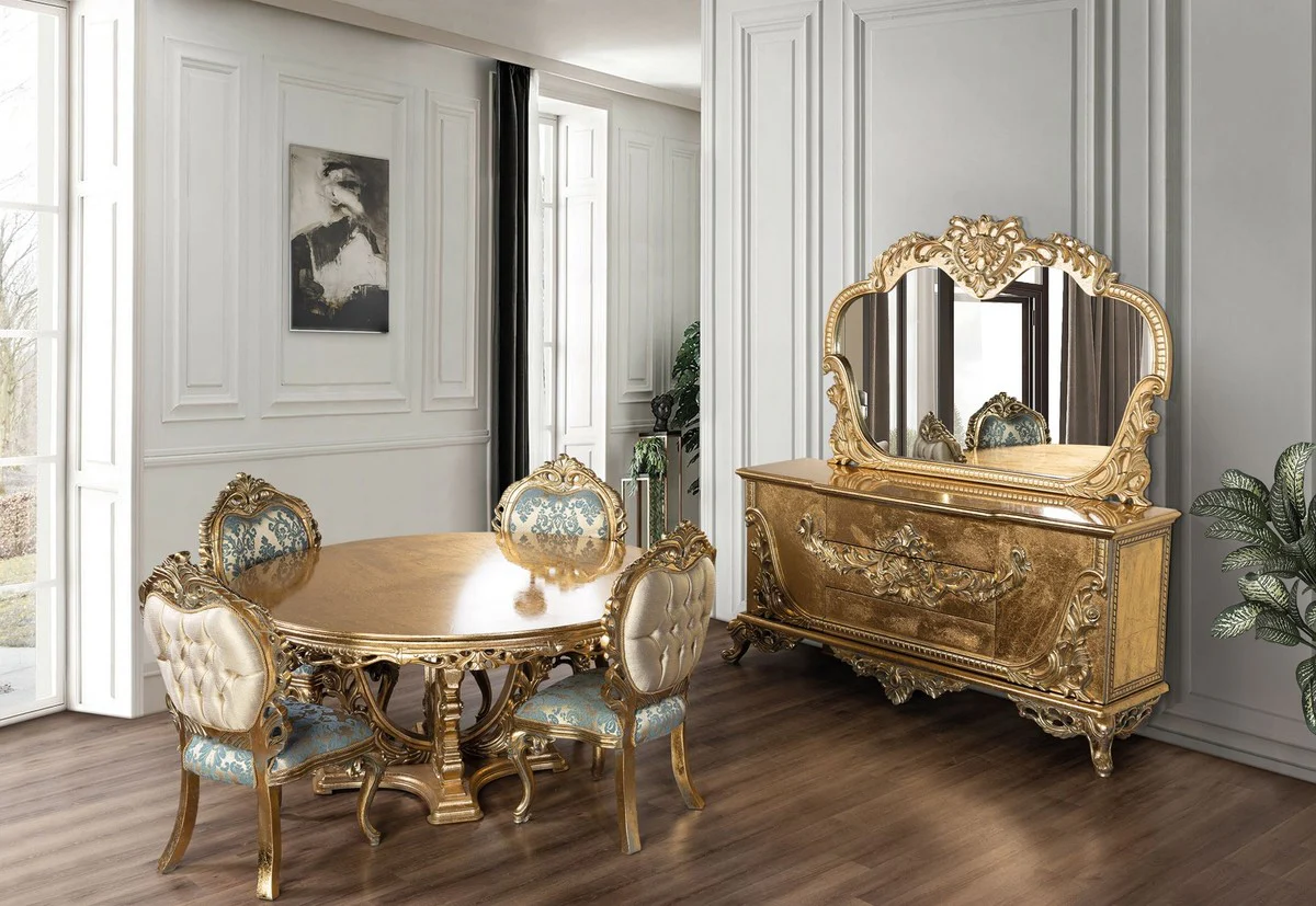 Luxury Baroque Dining Room Chair Set of 4 Turquoise / Gold - Magnificent Baroque Style Kitchen Chairs - Luxury Dining Room Furniture in Baroque Style - Baroque Dining Room Furniture - Baroque Style Furniture