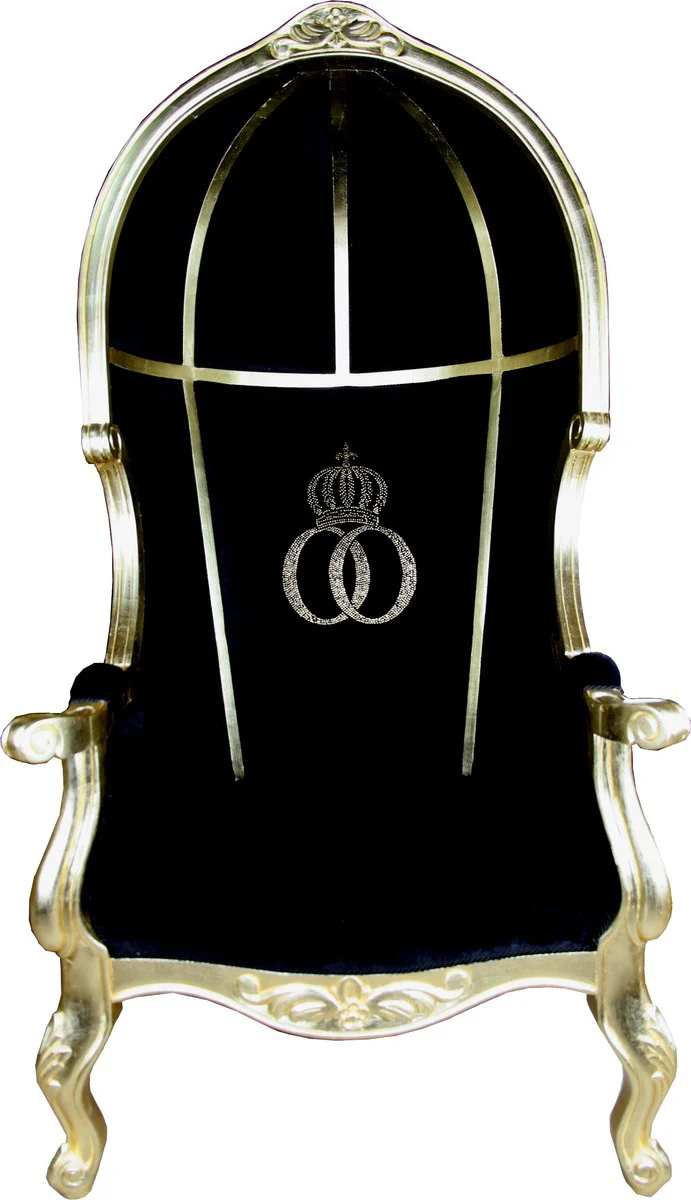 Pompöös by Luxury Balloon Baroque Armchair Black / Gold with Glittering Crown - Pompööser Baroque Armchair designed by Harald Glööckler