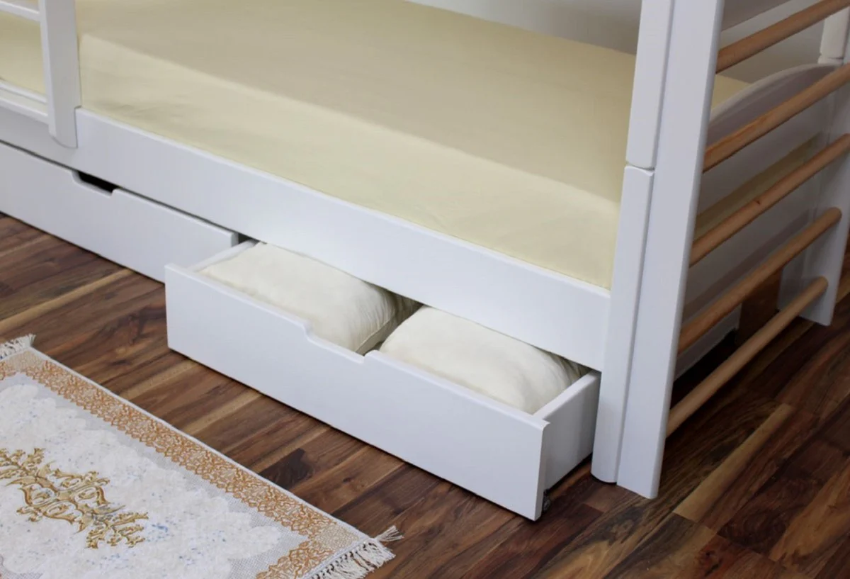 Luxury solid wood children's bunk bed white / natural colors 211 x 98 x H. 185 cm - multifunctional children's bed with ladder and wall bars - children's room furniture