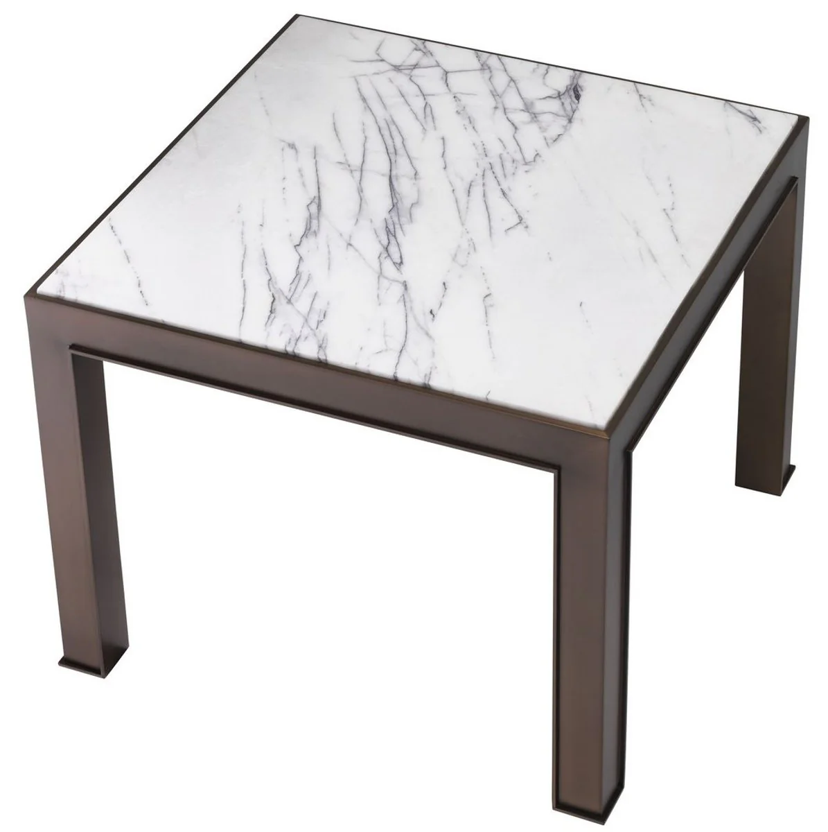 Luxury side table antique brass / white / purple 65 x 65 x H. 51.5 cm - stainless steel table with marble top - living room furniture - luxury furniture