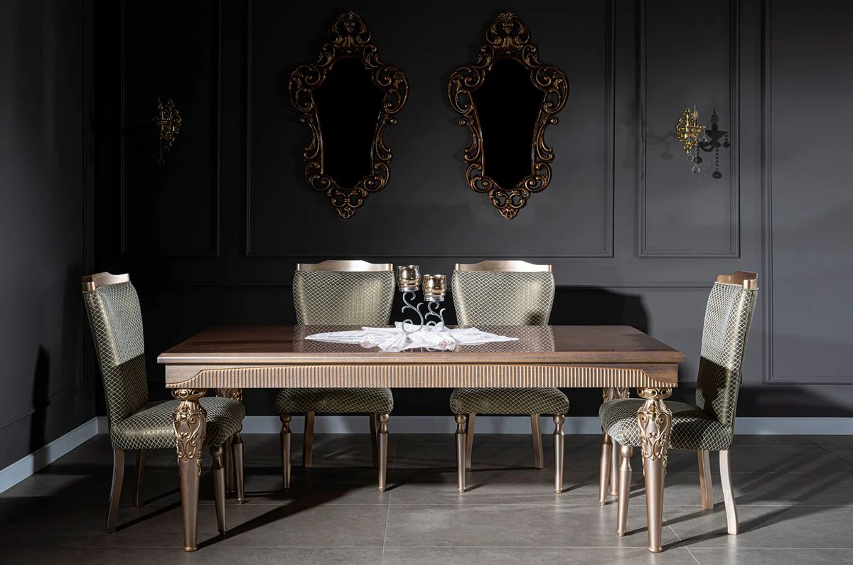 Luxury baroque dining table brown / silver / copper / gold 202 x 102 x H. 79 cm - solid wood kitchen table - dining room table - dining room furniture in the baroque style