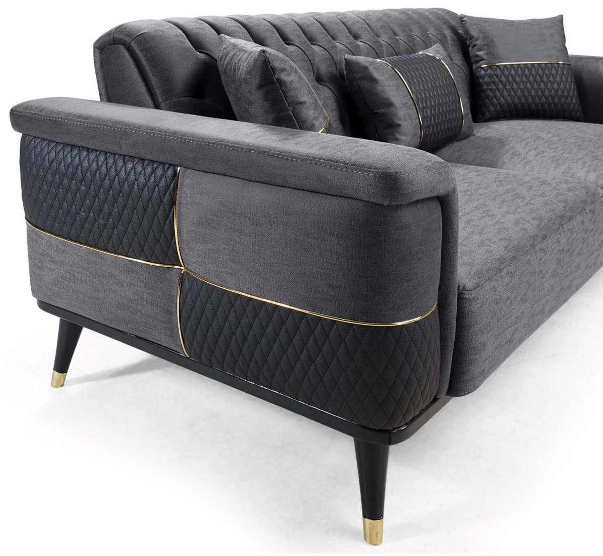 Luxury sofa bed gray / black / gold 225 x 94 x H. 83 cm - Modern living room sofa - Living room furniture