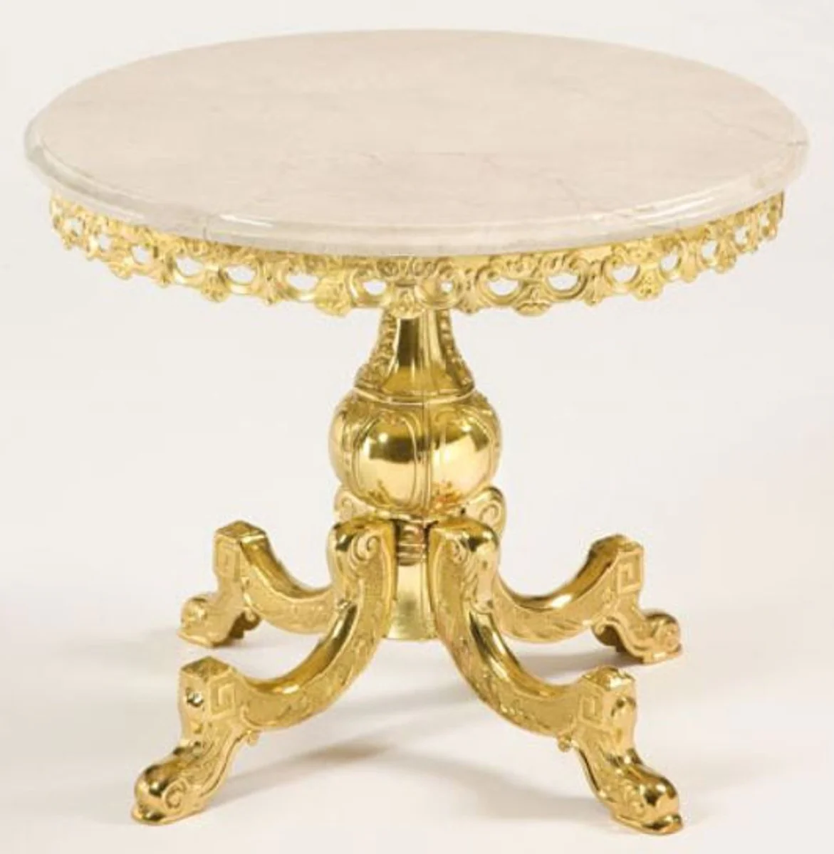 Luxury Baroque side table gold / cream Ø 52 x H. 50 cm - Round brass table with marble top - Baroque living room furniture - Luxury quality