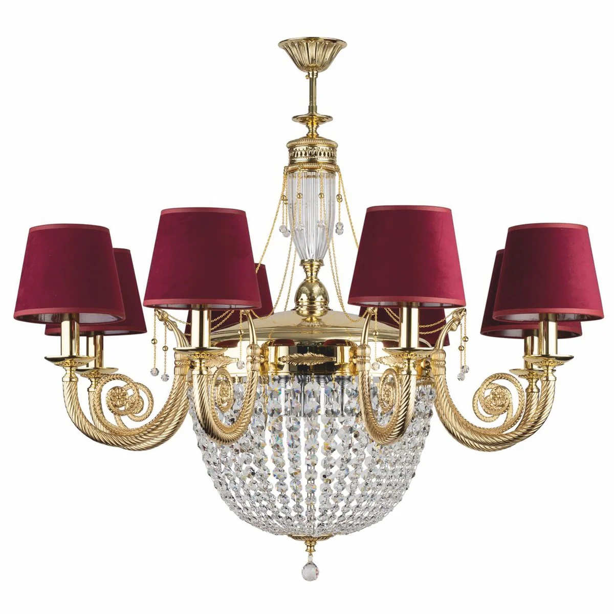 Luxury baroque chandelier gold / burgundy red Ø 98 x H. 98 cm