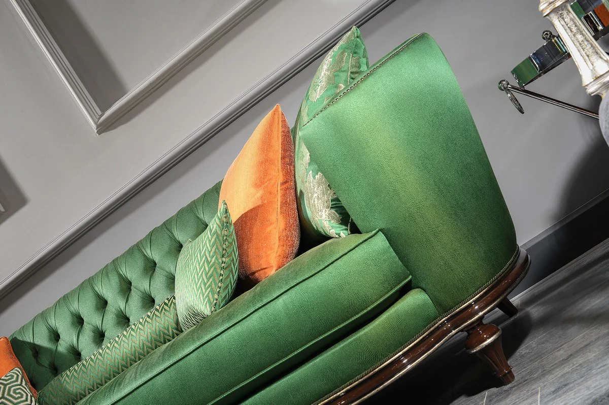 Luxus Barock Wohnzimmer Set Lila / Grün / Silber - 2 Sofas & 2 Sessel & 1 Couchtisch - Handgefertigte Wohnzimmer Möbel im Barockstil - Edel & Prunkvoll