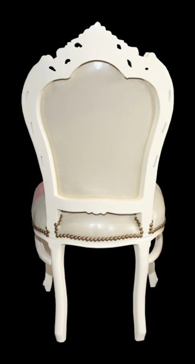 Baroque Dining Room Chair Cream/Gold Leather Look Mod1 - Furniture Antique Style - Limited Edition