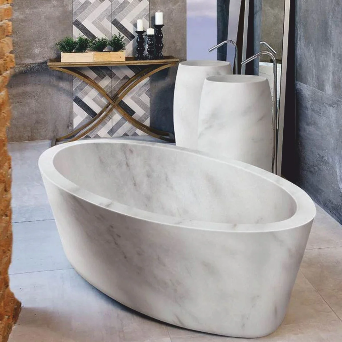 Freestanding luxury marble bathtub white 190 cm - bathroom interior