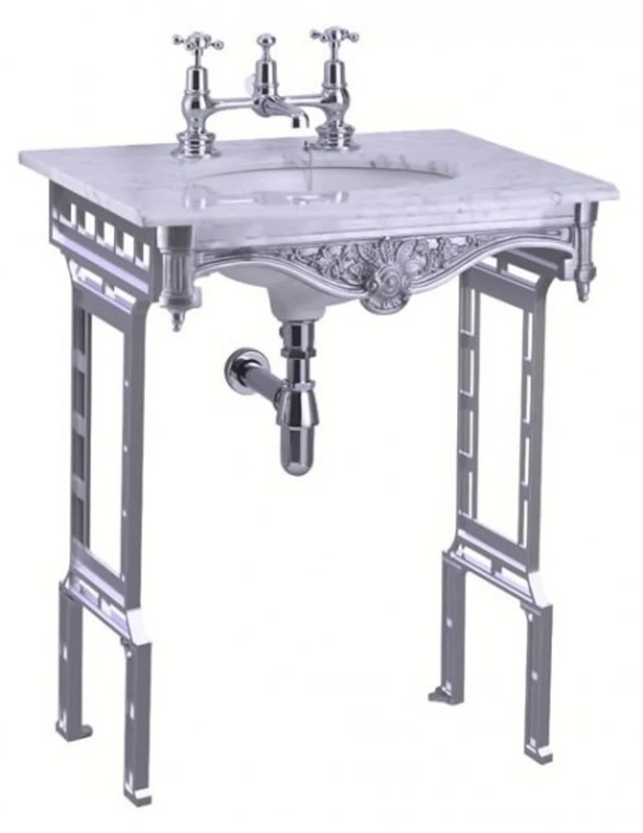 Luxury Art Nouveau standing washbasin white / aluminum with marble top - Baroque washbasin Baroque style Antique style