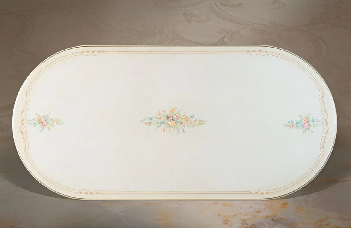 Luxury Baroque Dining Table White / Cream / Multicolor / Gold - Oval Solid Wood Dining Room Table in Baroque Style - Baroque Dining Room Furniture - Luxury Quality - Made in Italy