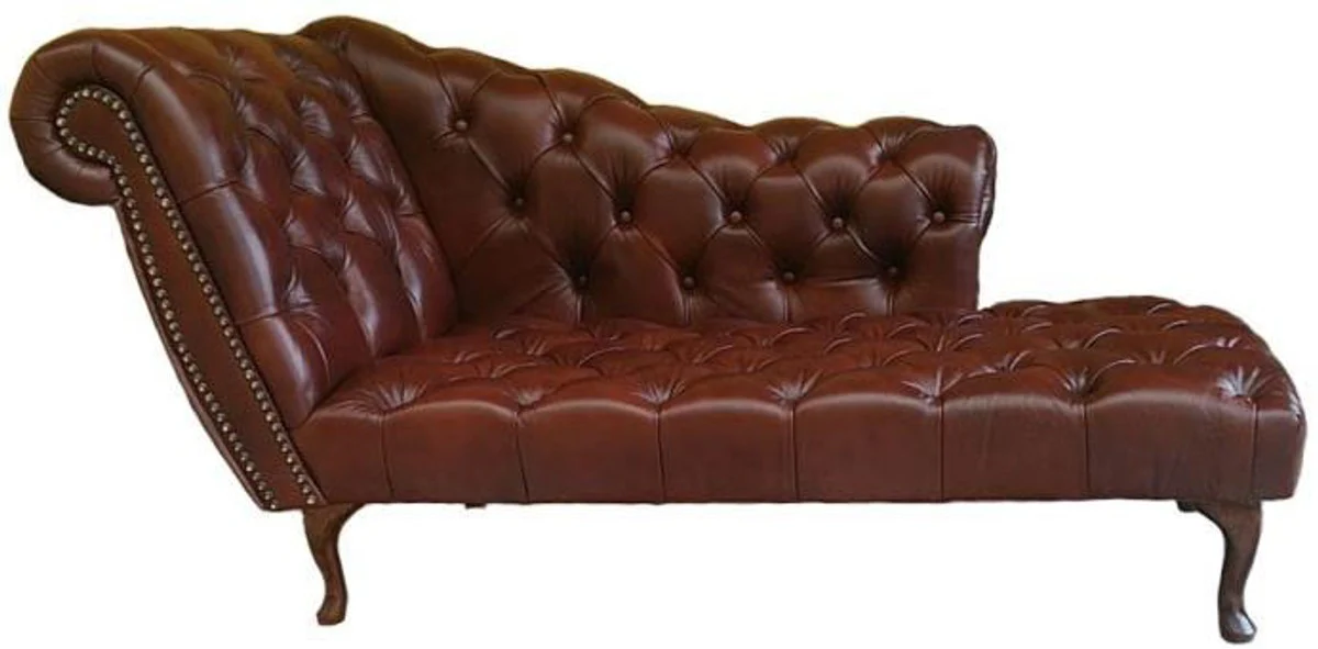Chesterfield Chaise Longue / Recamiere Real Leather Dark Brown - Left Side