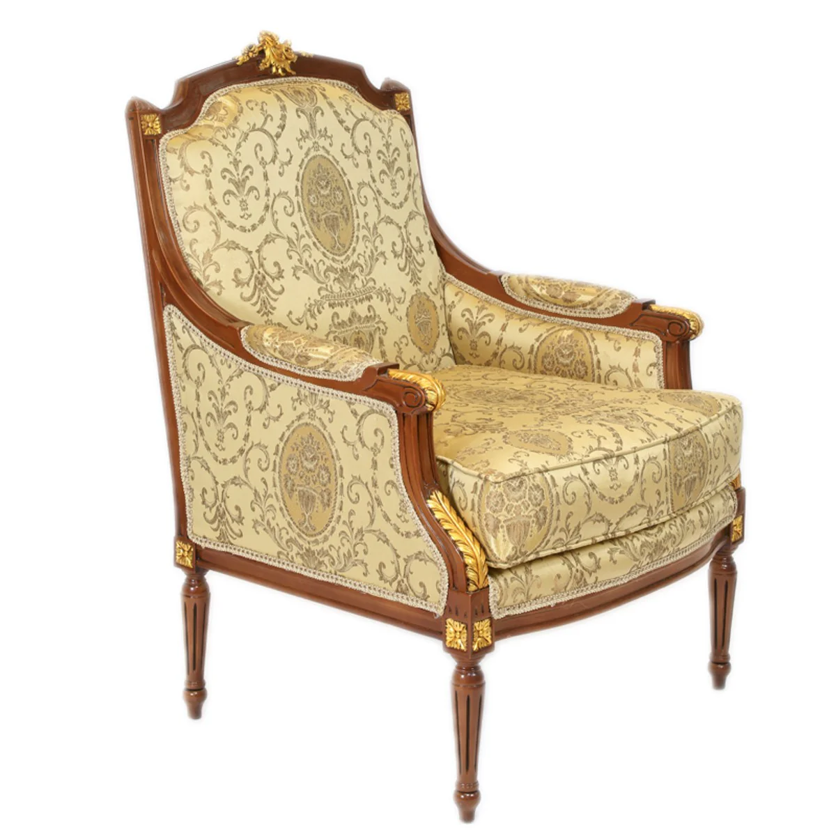 Barock Lounge Thron Sessel Empire Gold Muster / Mahagoni Braun / Gold - Ohren Sessel - Ohrensessel Tron Stuhl