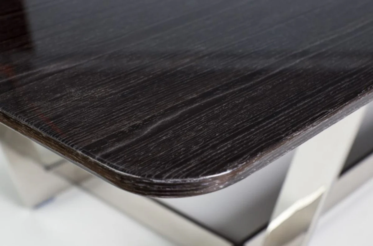 Luxury coffee table black / silver 140 x 80 x H. 40 cm - living room table with veneer wood table top and chrome-plated stainless steel frame - living room furniture