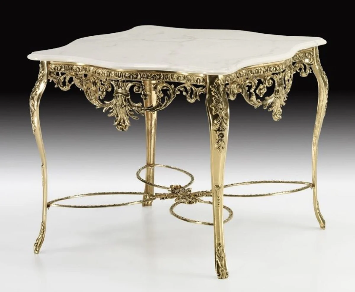 Luxury Baroque dining table with marble top gold / white 98 cm - Baroque dining room furniture
