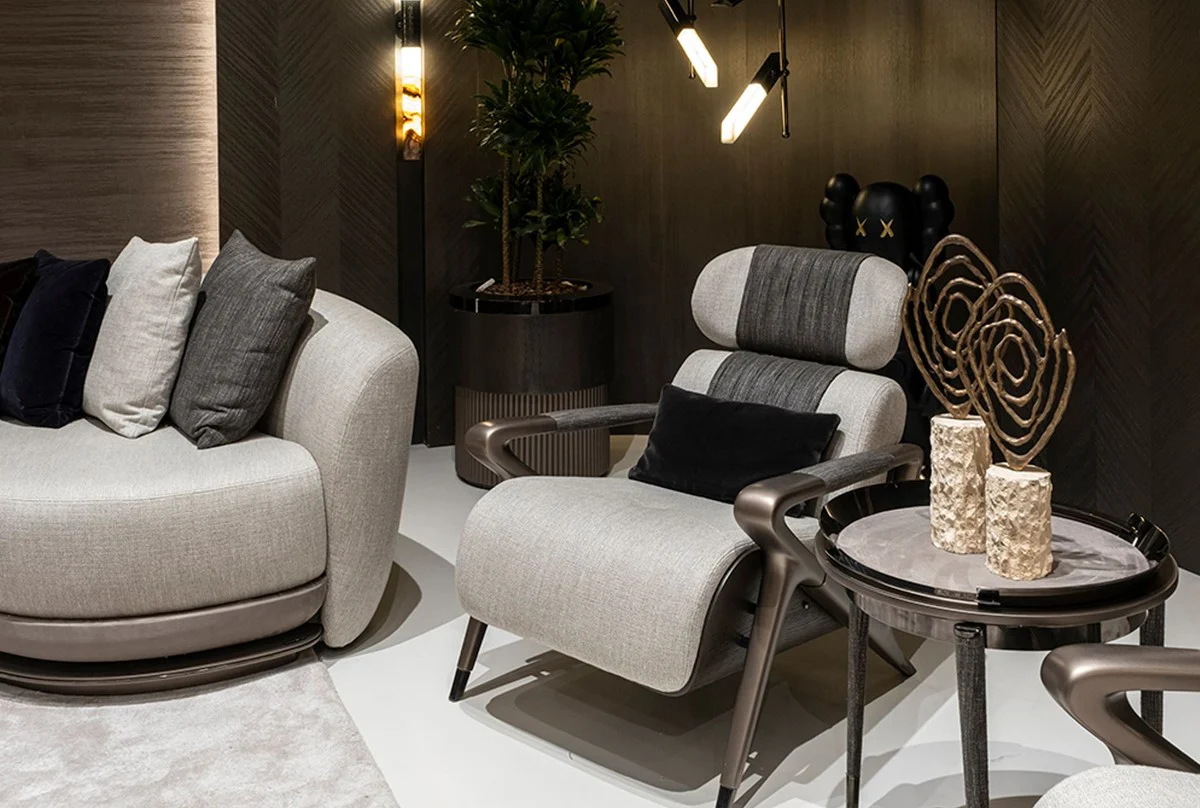 Luxury 3-leg side table gray / black / bronze Ø 53 x H. 55.16 cm - Round living room side table - Hotel table - Living room furniture - Hotel furniture - Luxury quality