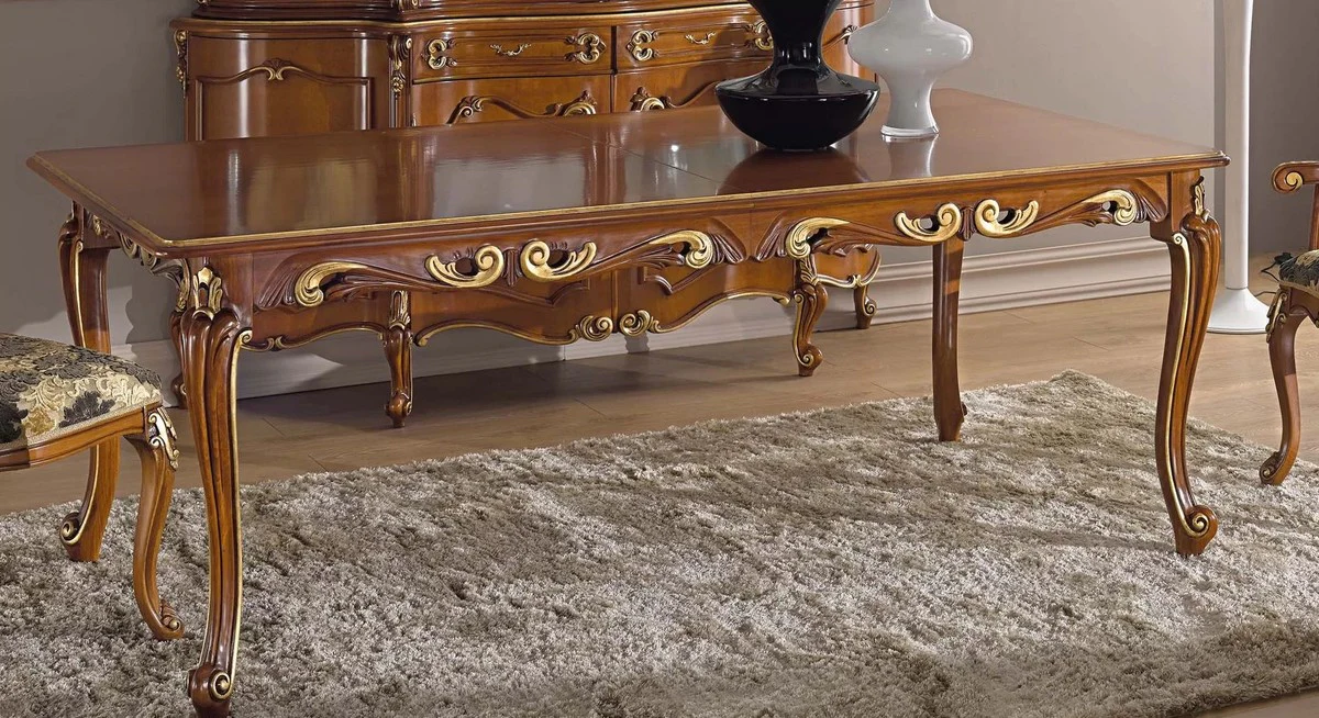 Luxury Baroque Dining Table Brown / Gold - Extendable Solid Wood Dining Room Table - Baroque Dining Room Furniture - Luxury Quality - Made in Italy