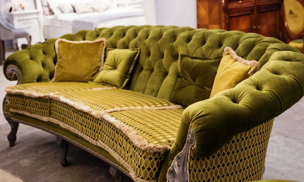 Luxury Baroque Living Room Sofa Green / Gray - Handmade Baroque Style Sofa - Magnificent Luxury Living Room Furniture in Baroque Style - Baroque Furniture