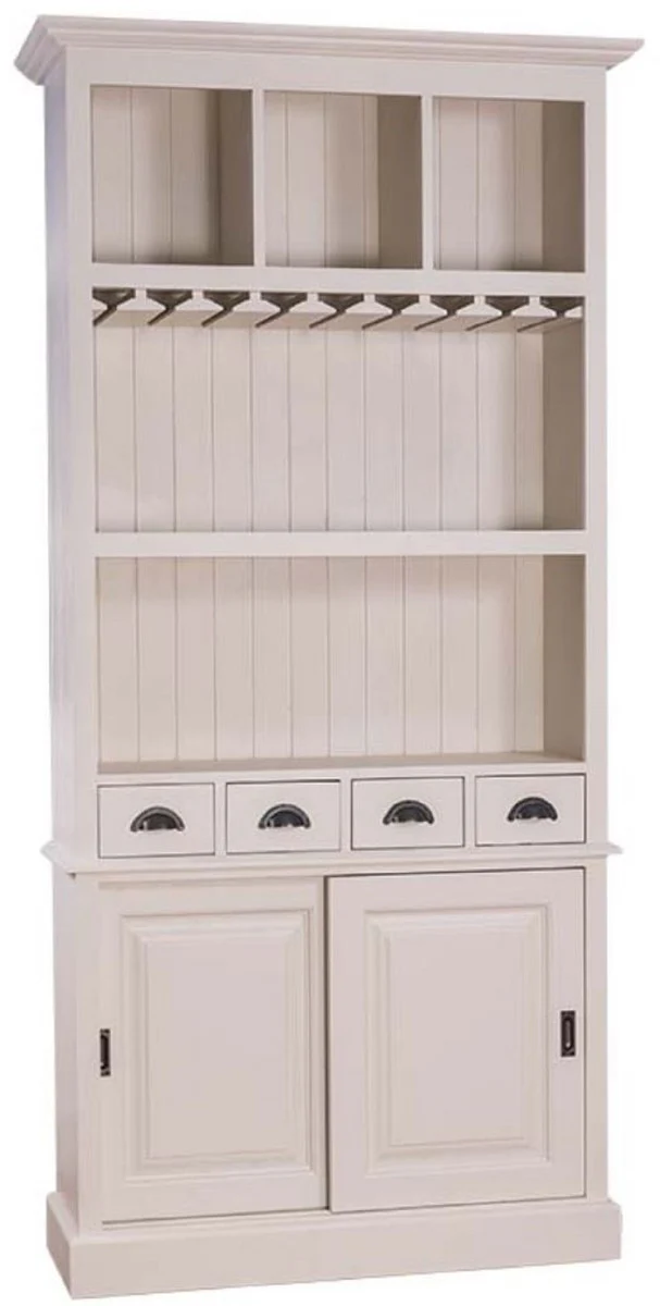 Country house style wine cabinet with 2 sliding doors and 4 drawers light gray 103 x 36 x H. 210 cm - solid wood bar cabinet - country house style bar furniture