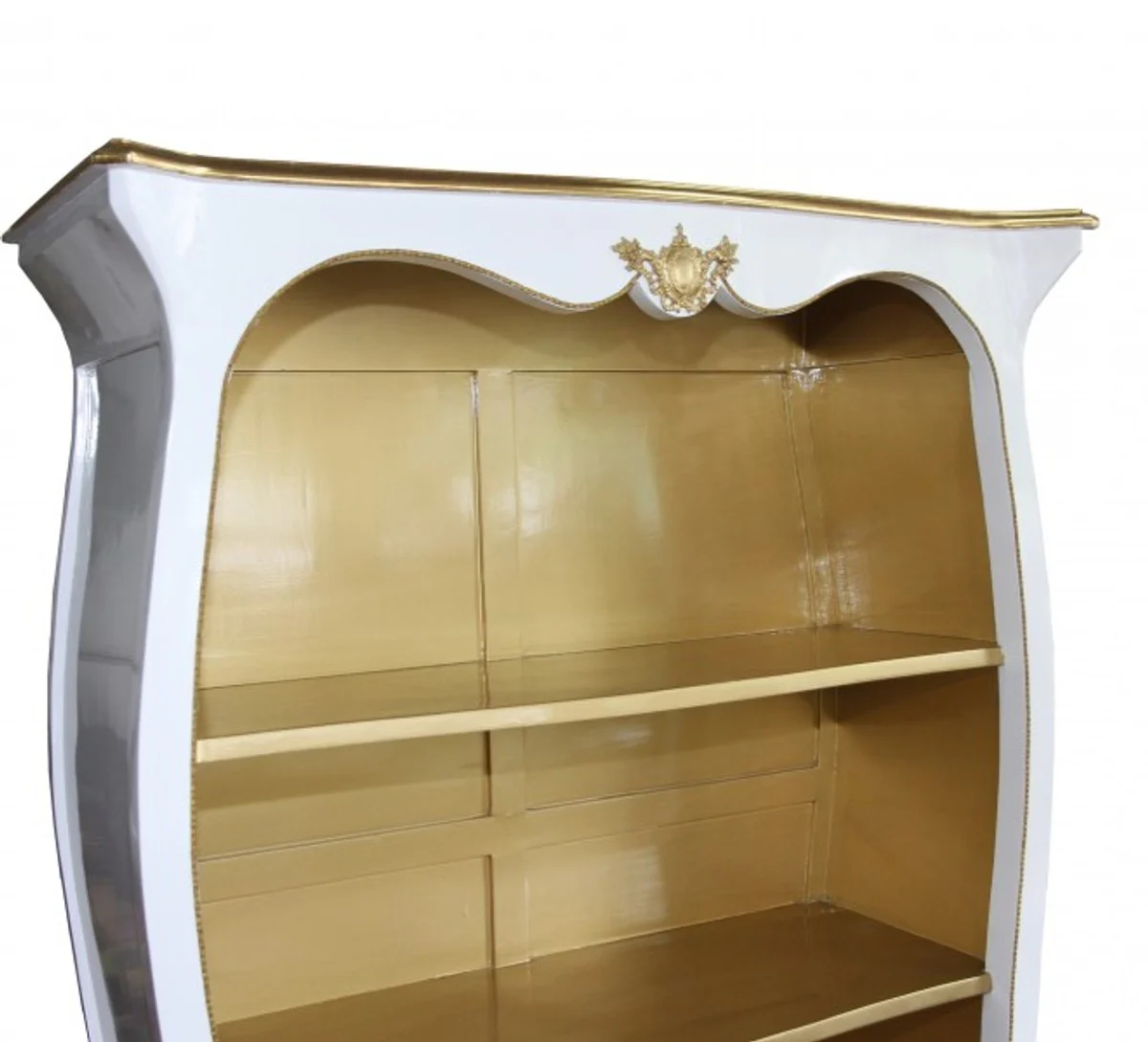 Baroque bookcase white high gloss / gold W 110 x H 169 cm bookcase shelf cabinet - Limited Edition