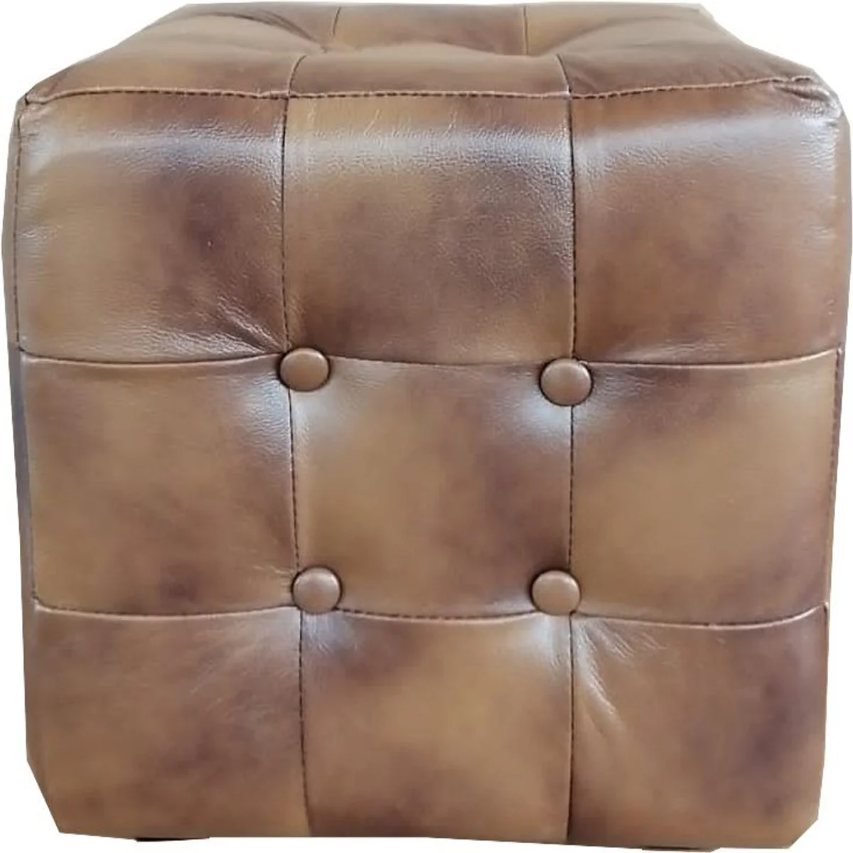 Chesterfield genuine leather stool vintage brown 40 x 40 x H. 42 cm - luxury furniture