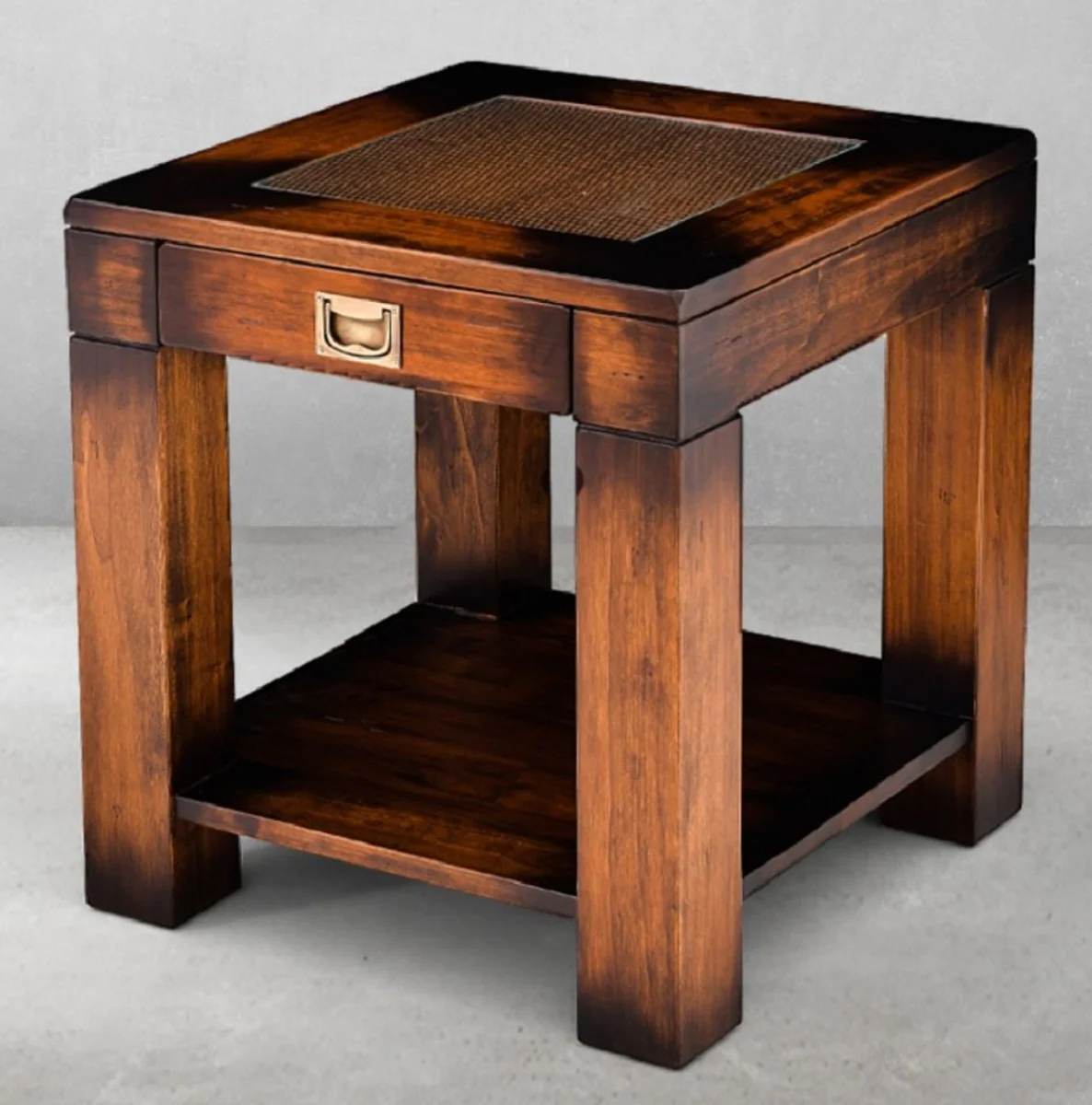 Luxury vintage style side table brown 50 x 50 x H. 55 cm - Square bedside table with drawer - Living room furniture - Bedroom furniture - Luxury vintage style furniture