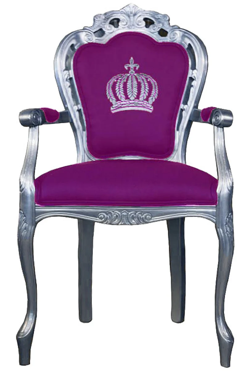 Pompöös by Luxury Baroque Dining Chair with Armrests Purple / Silver - Pompöös Baroque Chair designed by Harald Glööckler