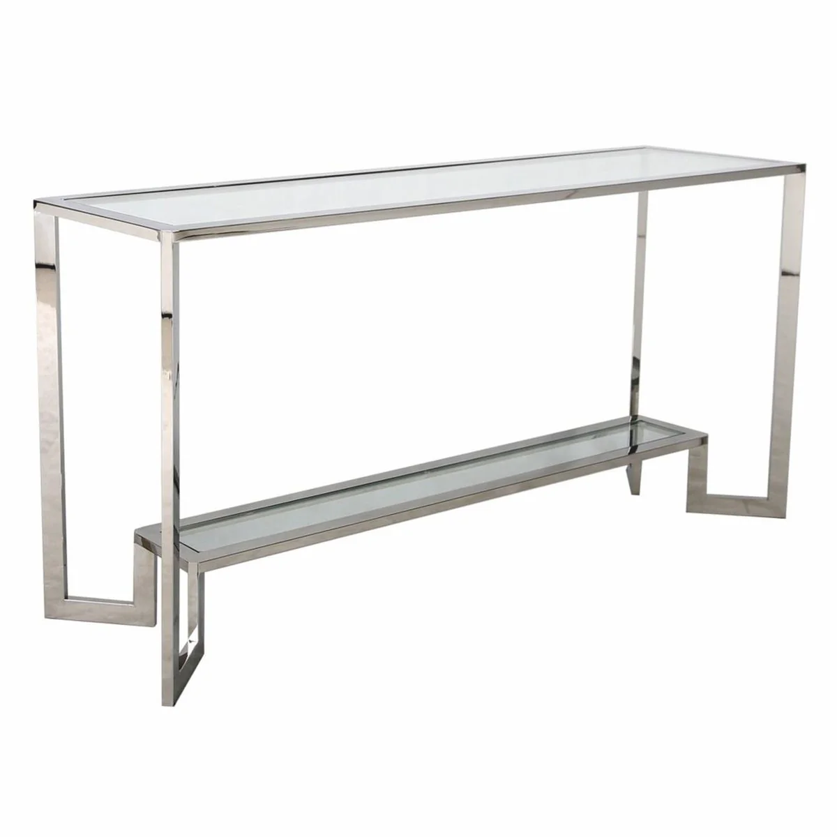 Luxus Edelstahl Konsole mit Glasplatten Silber 160 cm - Luxus Möbel