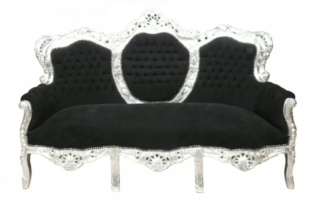 Baroque Sofa Set King Black/Silver - Furniture Living Room Couch