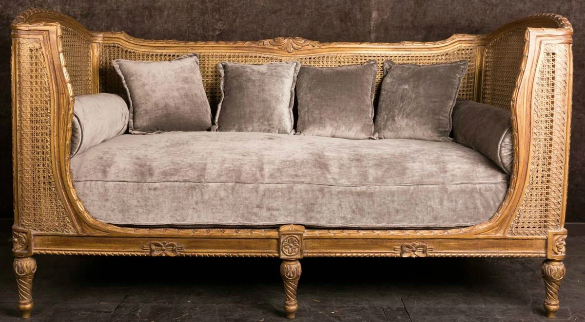 Luxury baroque sofa with cushions brown / taupe 187 x 89 x H. 103 cm - handmade sofa in antique style - living room furniture