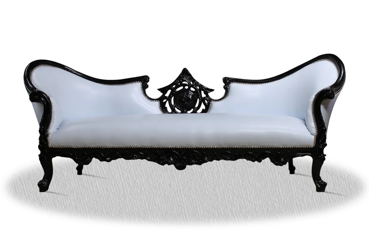 Baroque Sofa Vampire Black White 220 x 70 x H. 80 cm - Lounge Couch