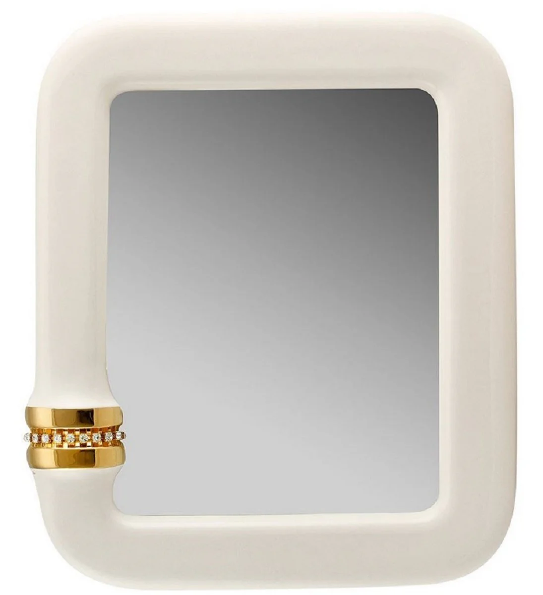 Luxury mirror ivory / gold 70 x 8 x H. 80 cm - Rectangular ceramic wall mirror with crystal glass chain - Luxury quality