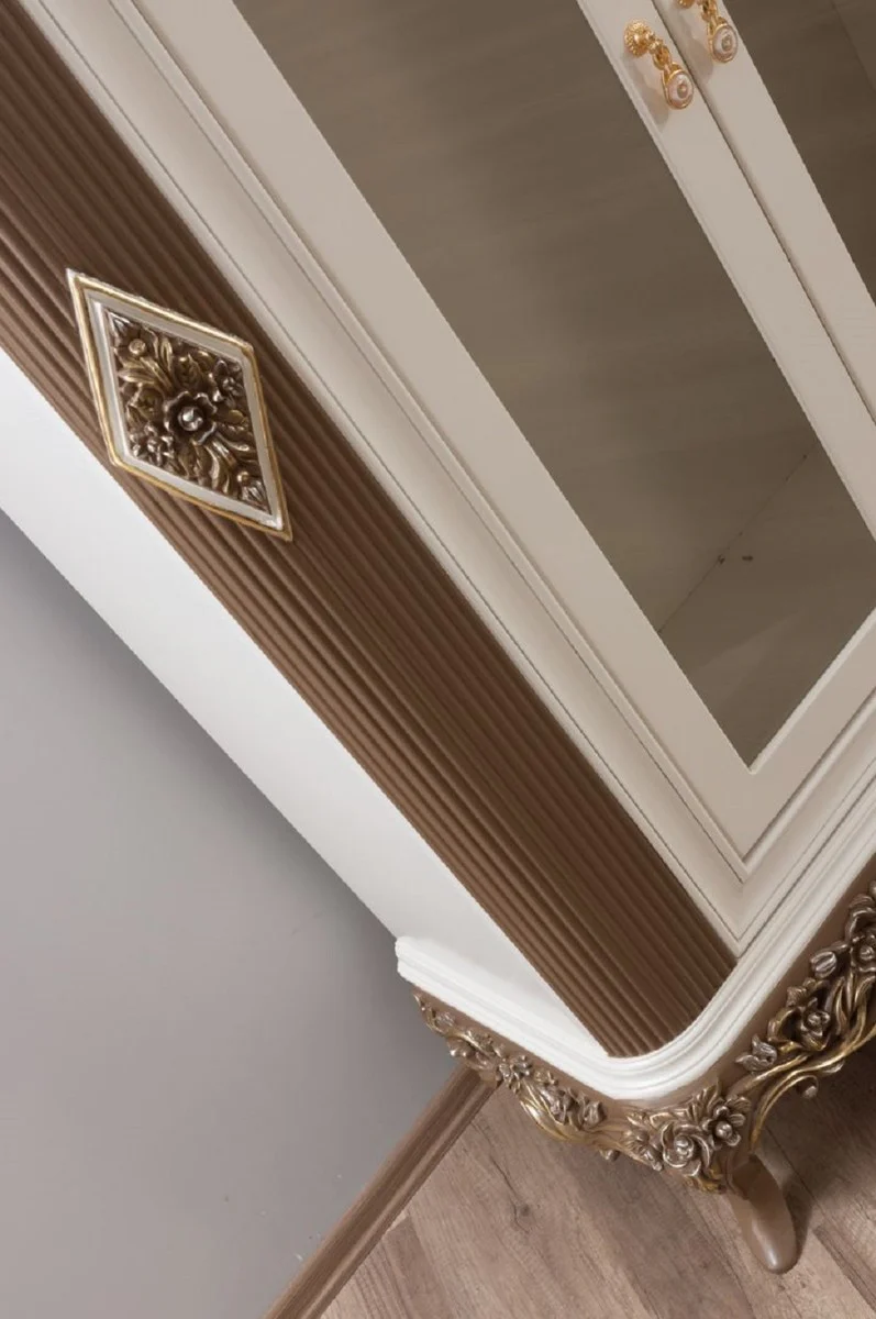 Luxury baroque living room display cabinet white / brown / gold 130 x 50 x H. 220 cm - Magnificent baroque display cabinet with 2 glass doors - Noble baroque furniture