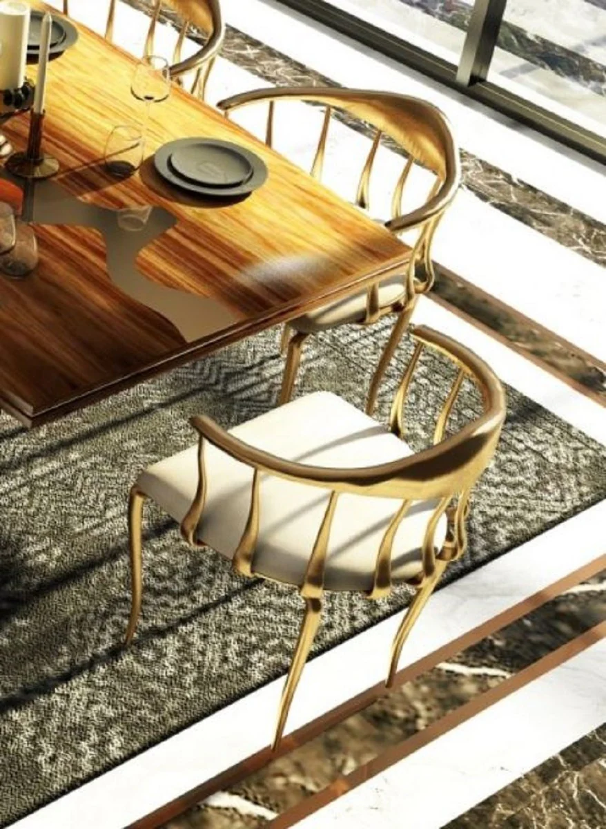 Luxury Dining Chair with Armrests Cream / Gold - Padded Stainless Steel Kitchen Chair - Dining Room Furniture - Hotel Furniture - Restaurant Furniture - Luxury Furniture