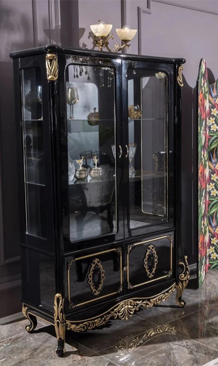 Luxury baroque display cabinet black / gold 124 x 54 x H. 194 cm - solid wood display cabinet in baroque style - noble and magnificent