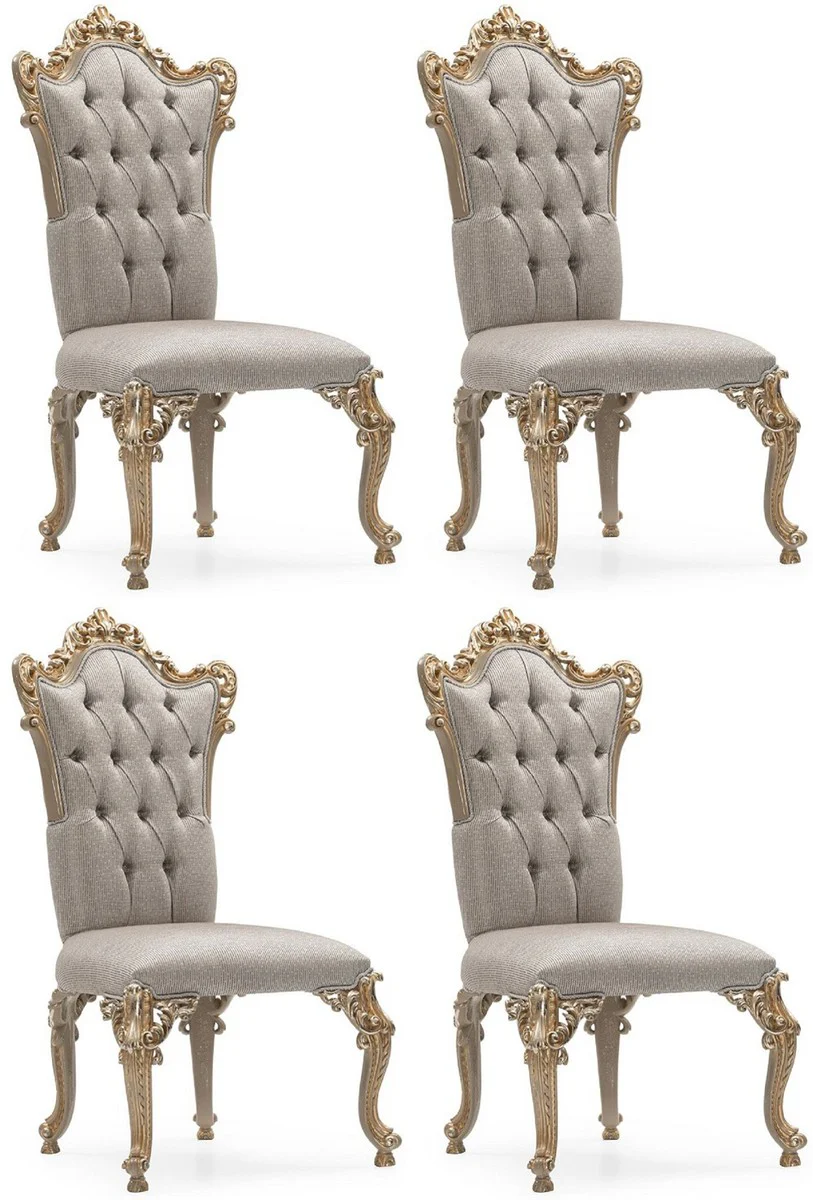 Luxury Baroque Dining Room Chair Set of 4 Silver / Gray / Gold - Magnificent Baroque Style Kitchen Chairs - Luxury Dining Room Furniture in Baroque Style - Baroque Dining Room Furniture - Baroque Style Furniture