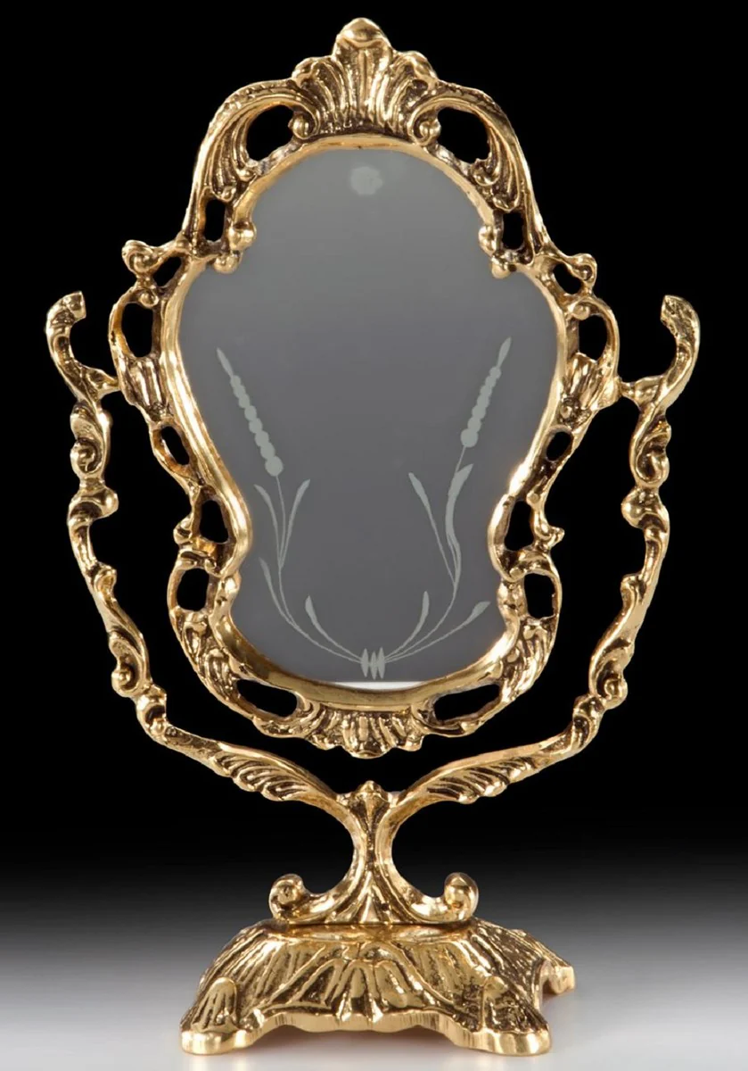 Luxury baroque make-up mirror gold 19 x H. 30 cm - handmade baroque style bronze table mirror - cosmetic mirror - baroque decorative accessories - noble & magnificent