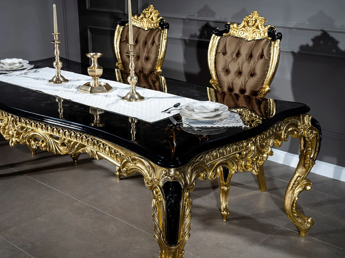 Luxury baroque dining table black / gold 230 x 114 x H. 80 cm - magnificent solid wood dining room table - dining room furniture in the baroque style