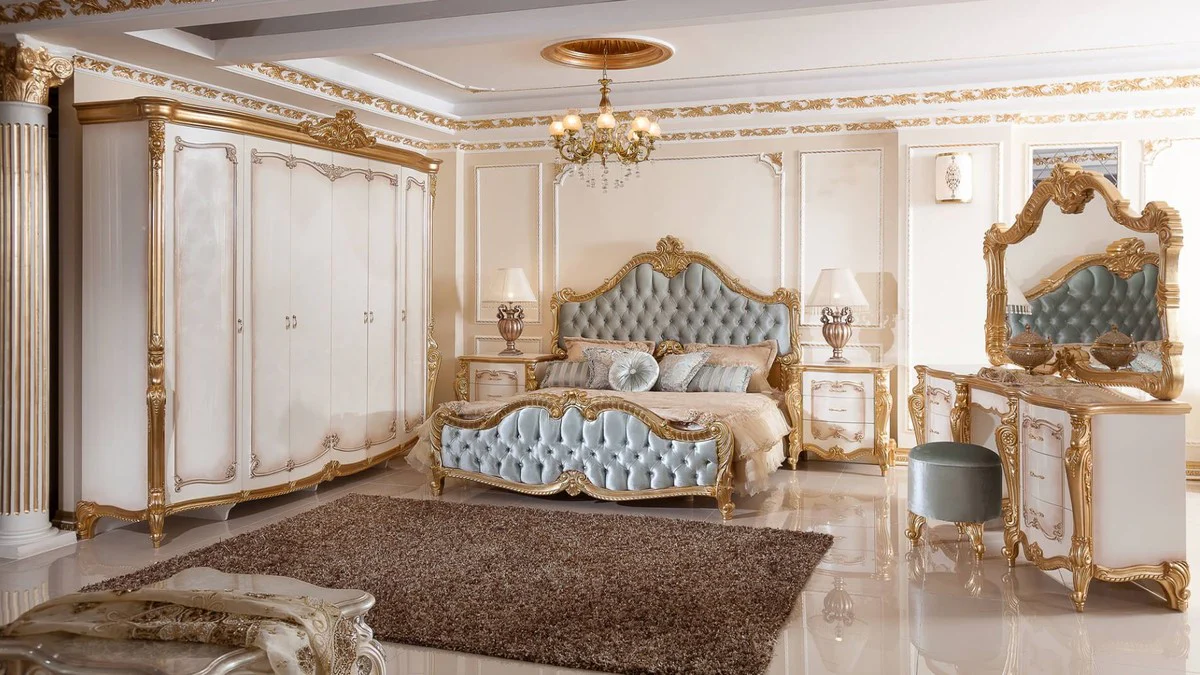 Luxury baroque night dresser white / brown / gold 75 cm