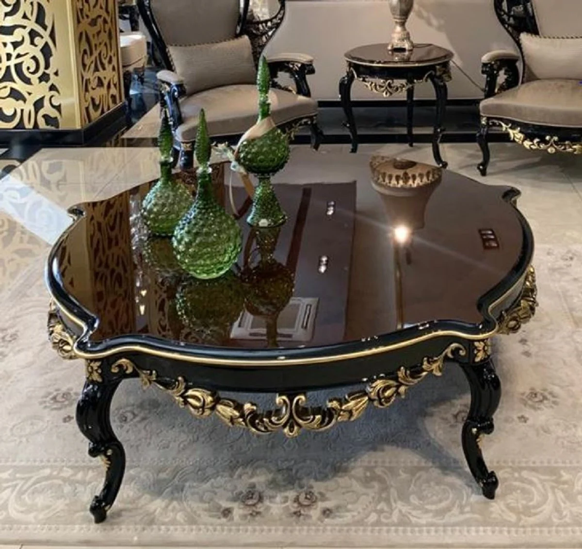 Luxury baroque coffee table brown / black / gold - magnificent solid wood living room table in baroque style - baroque living room furniture - noble & magnificent