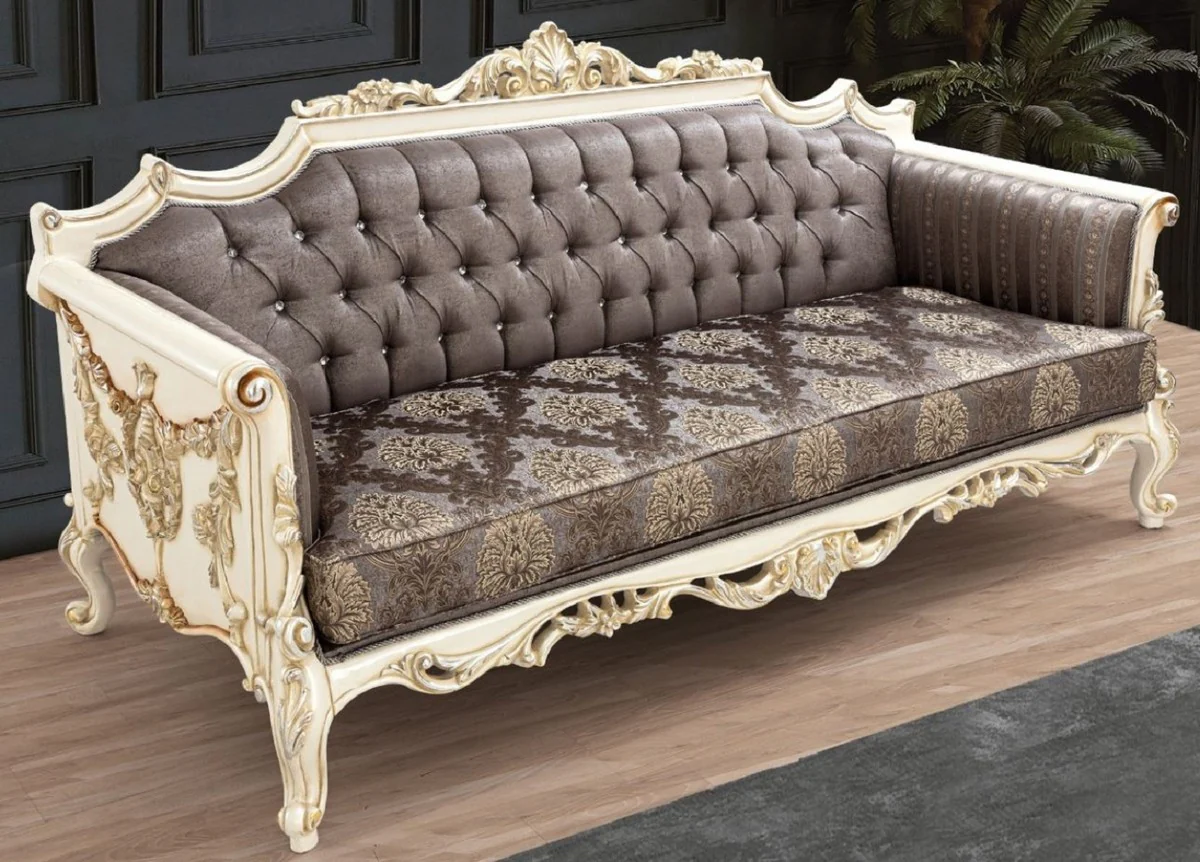 Luxury Baroque Sofa Gray / Brown / White / Gold / Silver - Handmade Living Room Sofa with Elegant Pattern and Rhinestones - Baroque Living Room Furniture - Noble & Magnificent