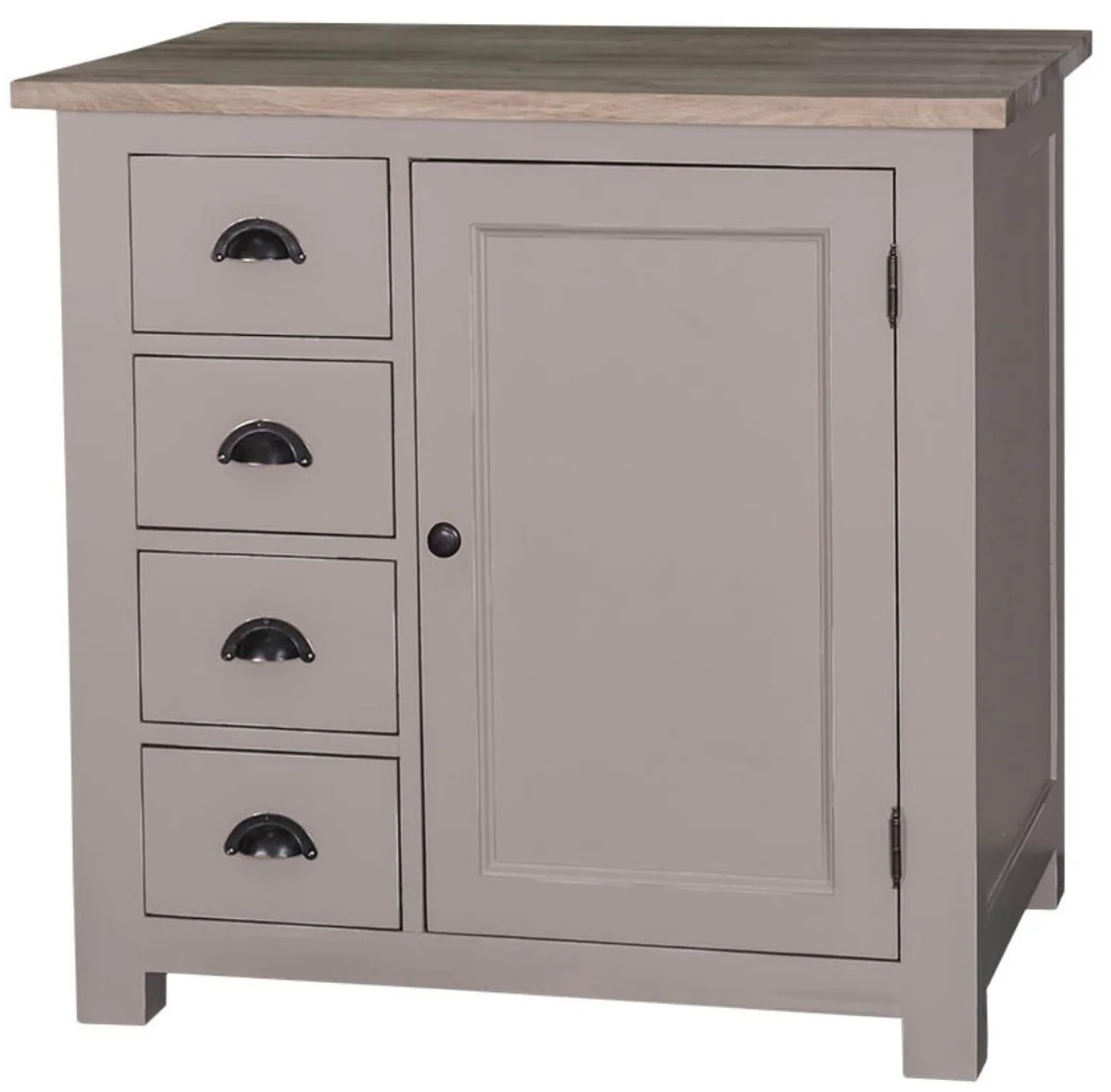 Country house style kitchen cabinet gray / natural colors 92 x 65 x H. 90 cm - kitchen base cabinet with door and 4 drawers