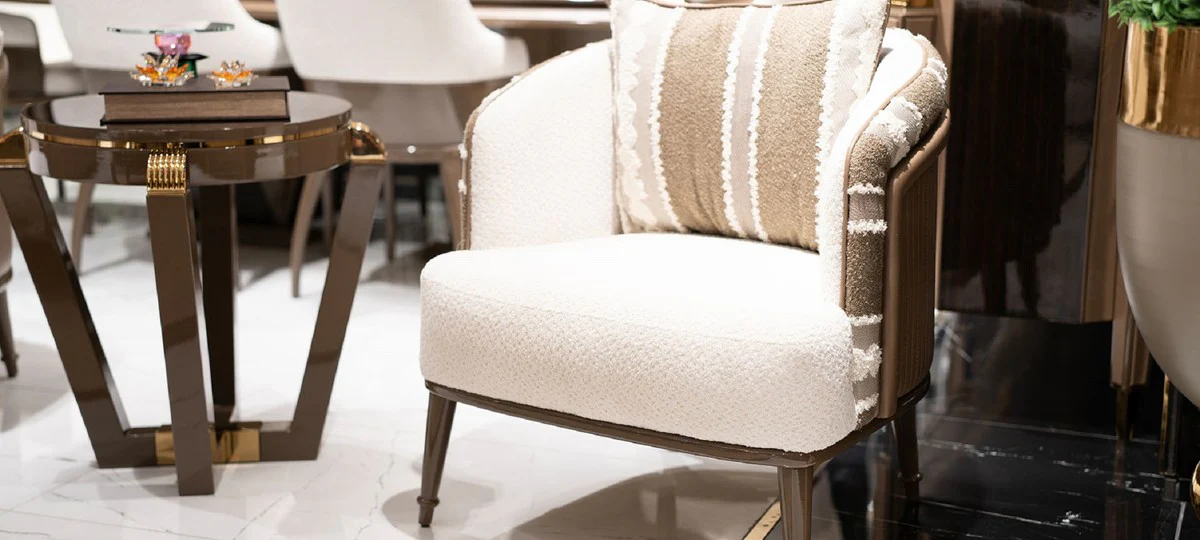 Luxury side table brown / gold - round solid wood side table - living room furniture - hotel furniture - luxury furniture