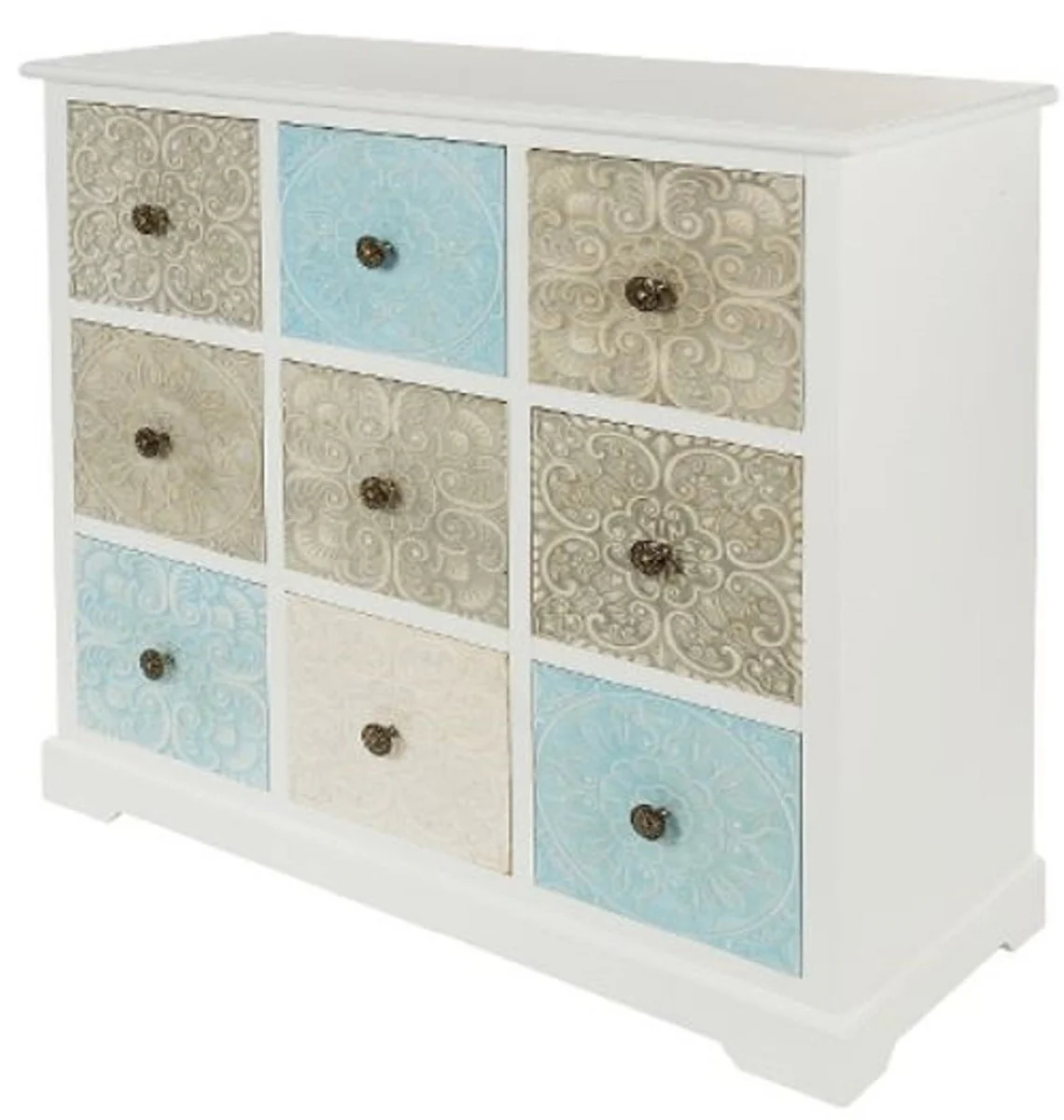 Country house style chest of drawers with 9 drawers white / multicolored 100 x 40 x H. 92 cm - country house style furniture