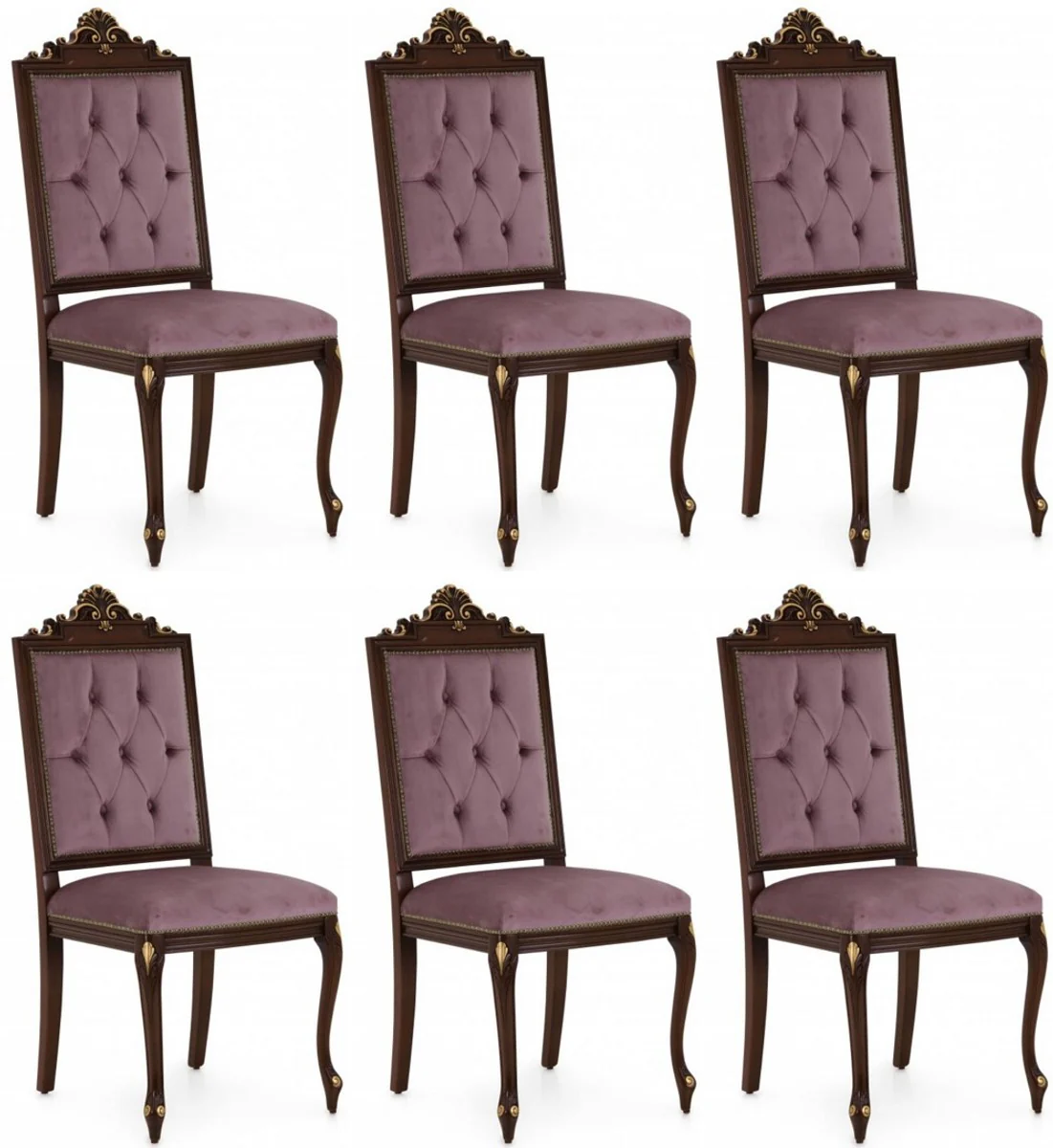 Luxury Baroque Dining Room Chair Set Purple / Dark Brown / Gold - Handmade Kitchen Chairs Set of 6 - Baroque Dining Room Furniture - Luxury Quality - Made in Italy