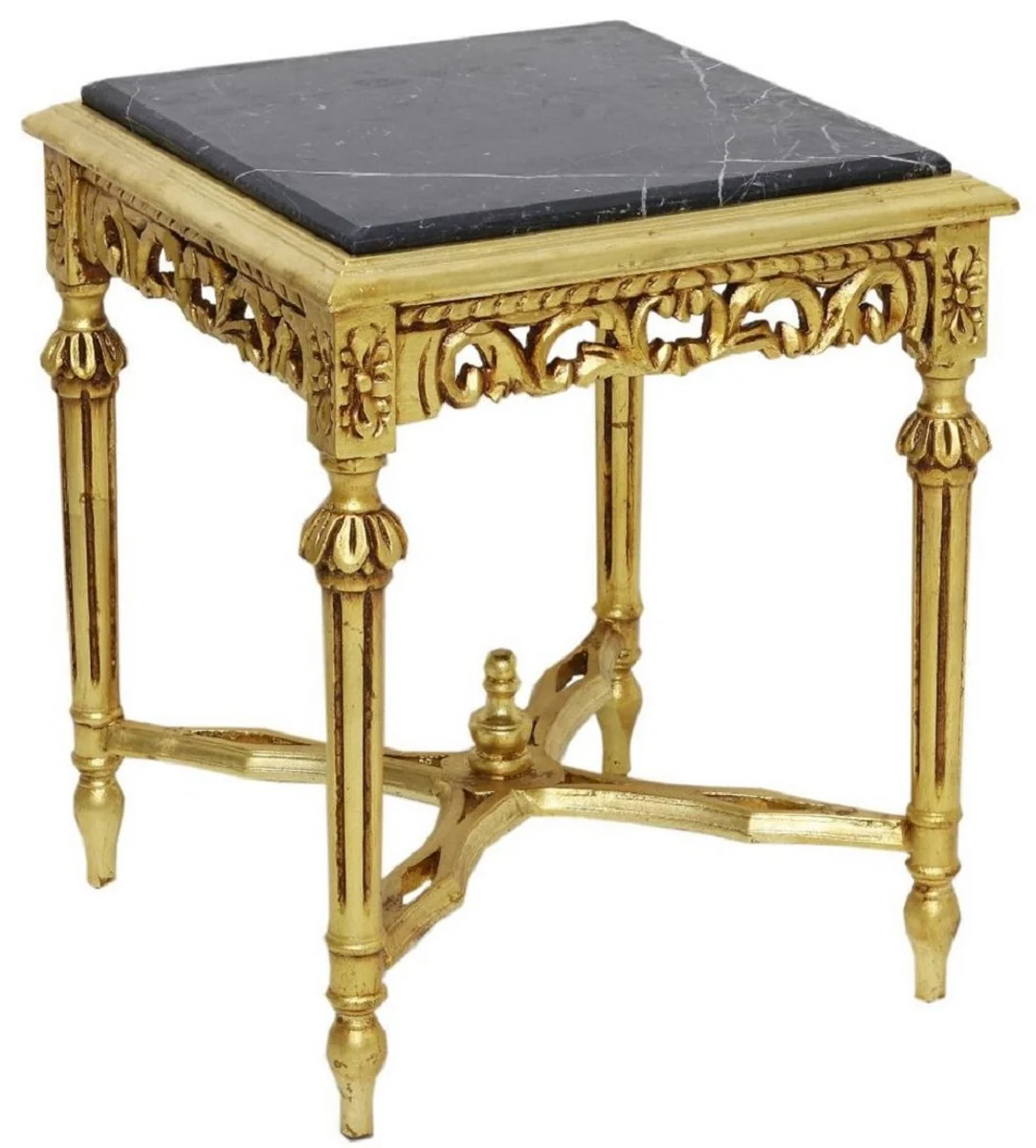 Baroque side table gold / black - handmade solid wood table with marble top - baroque living room furniture