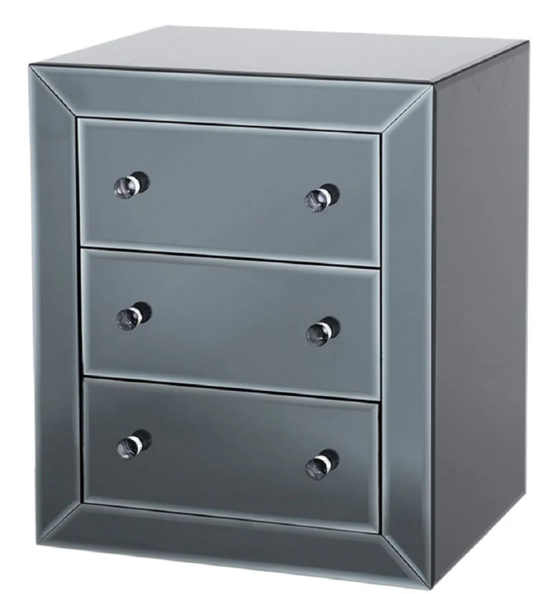 Luxury mirror glass bedside table with 3 drawers black 57 x 46 x H. 68.5 cm - luxury furniture